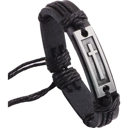 New Fashion Cross Leather Bracelet For Men Women Jesus Christian Religious Vintage Jewelry Bracelets & Bangles Hot Sell