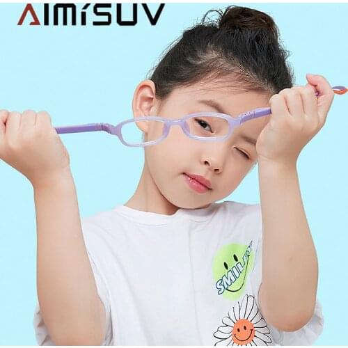 Childrens Computer Eyeglasses Boy Girl Rectangle Blue Light Blocking Glasses Kids Removable TR90 Flexible Silicone Frame UV400
