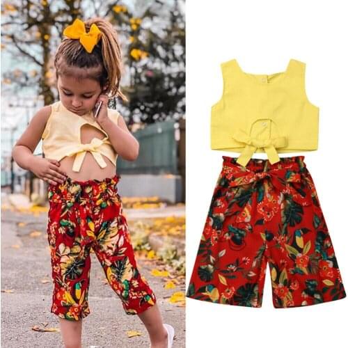 Toddler Baby Girls Clothes 2019 Newest Fashion Summer Clothing Set Casual Sleeveless Crop Tops Floral Pants 2Pcs Outfits