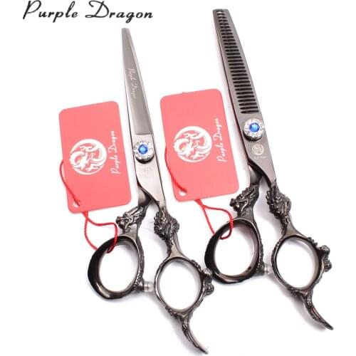 9004# 6" 440C Black Purple Dragon Barber Scissors Hairderssers Set Cutting Shears Thinning Scissors Professional Hair Scissors