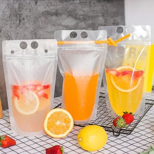 10pcs Plastic Drinking Bag With Straw Summer Hot Drink Cold Drink Food Fresh Keeping Transparent Zipper Pouches for Party