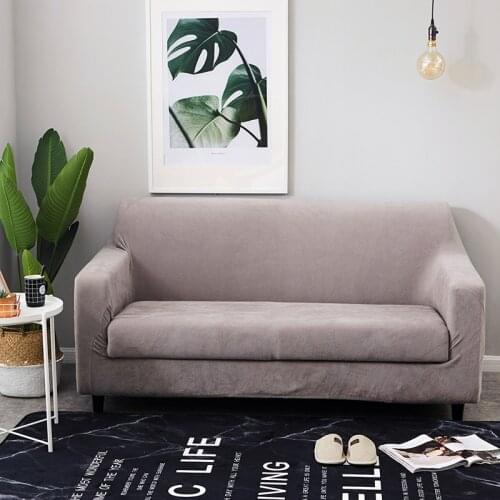 Plush Thicken Elastic Sofa Cover Solid Color Universal Sectional Slipcover 1/2/3/4 seater Stretch Couch Cover for Living Room