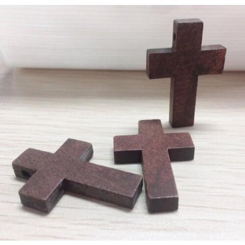 10Pcs Crosses Charm Pendant Accessories Religious Wooden Vintage Necklace Making Tools Brown Handmade