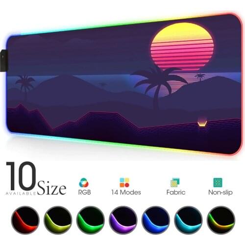 Sunset scenery RGB Mouse Pad Black sunset Gamer Accessories Large LED MousePad Gaming PC Desk with Backlit Rubber computer