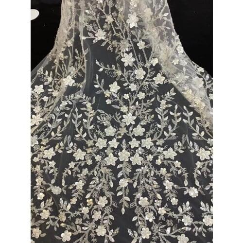 Luxury Beads Lace SYJ-3686812Fabric French Wedding Dress Latest Nigeria Embroidery With beads