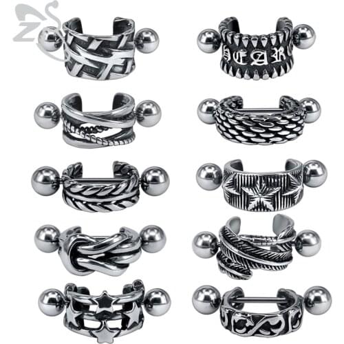 ZS Mens Hip Hop Hoop Earrings Punk Style 316L Stainless Steel Jewelry 1 Pair Small Round Biker Earring Rock Roll Accessories