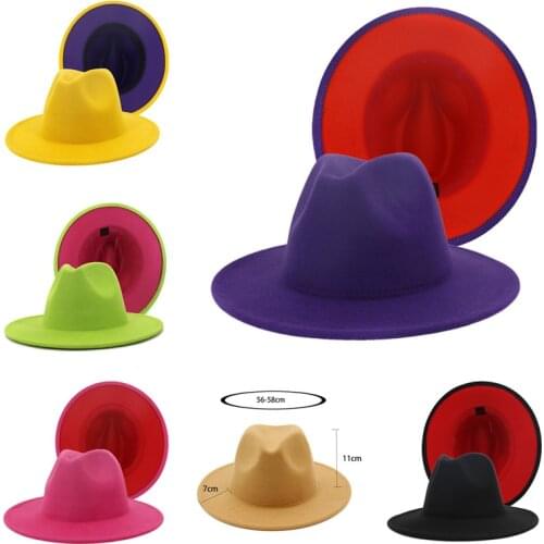 Wide Brim Mixed Color Fedora Hats for Women Men Autumn Winter Ladies Vintage Fascinator Panama Felt Jazz Hat Wholesale