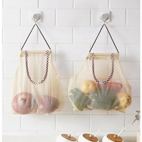 Foldable Hanging Storage Pocket Breathable Reusable Mesh Bag Kitchen Garlic Onion Vegetable Sorting Bag Kitchen Organizer