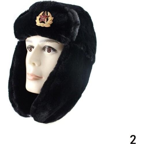Soviet Army Military Badge Russia Ushanka Warm Hats Warm Faux Rabbit Outdoor Thick Hats Earflap Fur Winter Caps Women Men F4G2