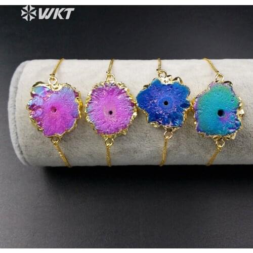 WT-B347 Wholesale custom Stalactite Quartz Connector Bracelet Follower With A Hole Gold Colors Connector In Adjustable Size