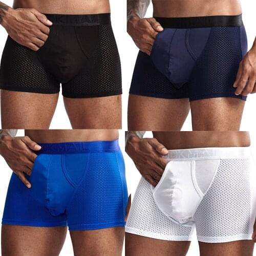 JOCKMAIL 4-pack Sexy Men Boxer Homme Shorts Mesh Cotton Underwear Ropa Interior Hombre Sexy Panties Slippery Scrotum Separation
