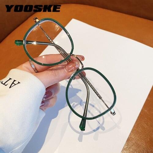 YOOSKE 2021 Fashion Anti Blue Light Glasses Frame Women Men Metal Glasses Frames Vintage Optical Eyeglasses Black Spectacles