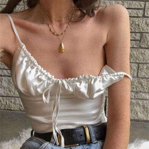 Women Sexy V-neck Camisole Silky Soft Fabric Crop Tops Girl Slim Party Club Sling Tank Tops Female Harajuku 2021 Summer New