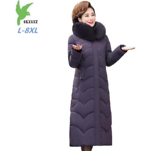 2020 Plus size L-8XL Winter Parkas Women X-Long Down cotton Jacket Thicken Hooded Outerwear Middle aged Female Winter Coats G630