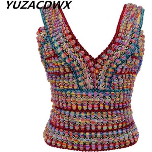 2021Women Summer National Rainbow Fashion Strap Sleeveless Camisole Tank Top Sexy Bandage High Elastic Slim Crop Tops Streetwear