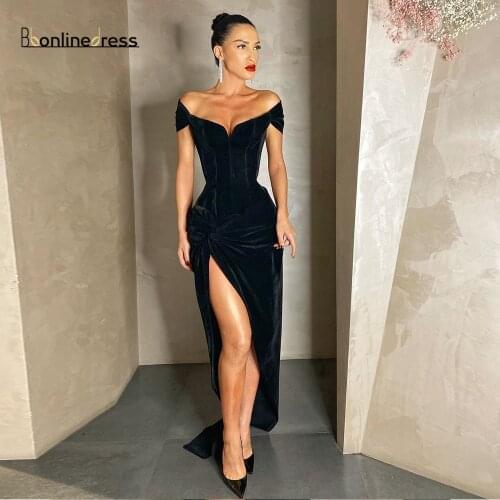 2020 Elegant Velvet Evening Dress High Split Mermaid Evening Dresses Long Formal Gown Plus Size robe de soiree Party Dress