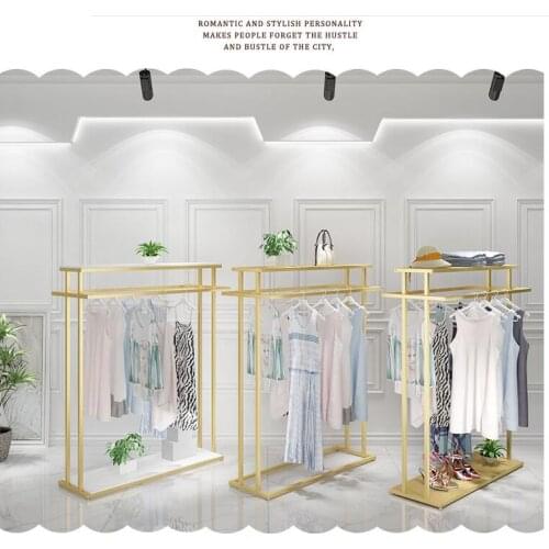 Golden clothes shelf clothing store Island shelf double womens clothing shop bag display shelf landing double row shelf