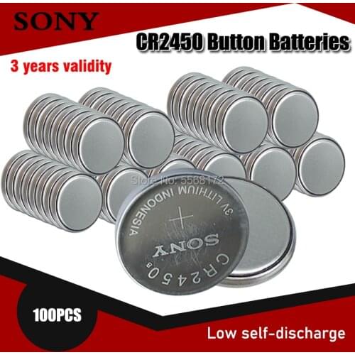 100PCS 100% Original Sony CR2450 CR 2450 3V 550mah Lithium Batteries For swatch watch Car key clocks Pedometer Button Coin Cell