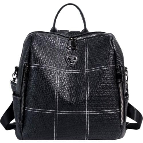 2021 new retro ladies black backpack high quality leather college student school bag multifunctional womens shoulder bag