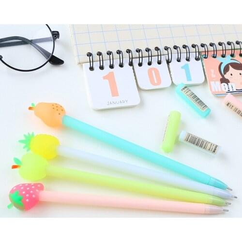 4pcs Funny Gel Pen 0.5mm Black Ink Pens Cute Apple Pearl Strawberry Pineapple Stationery Kids Gift Office School Supplies H6137