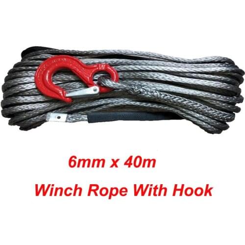 6mm x 40m Synthetic Winch Line UHMWPE Rope With Hook For ATV/UTV Towing Ropes Free Shipping