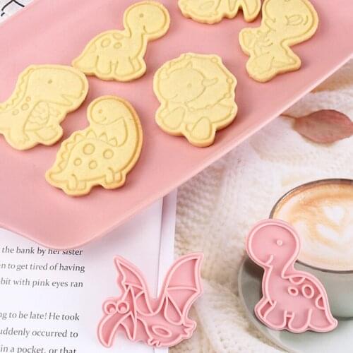 6 Pcs/Set Dinosaur Biscuit Mold Plastic 3D Cartoon Baking Baking Home Lovely Pressing Type Frosting Fondant Coor Party Supplies