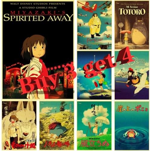 A4 A3 Japanese Animation Kraft Paper Posters Retro Posters Wall Art Painting Study Living Room Decorative Pictures Anime