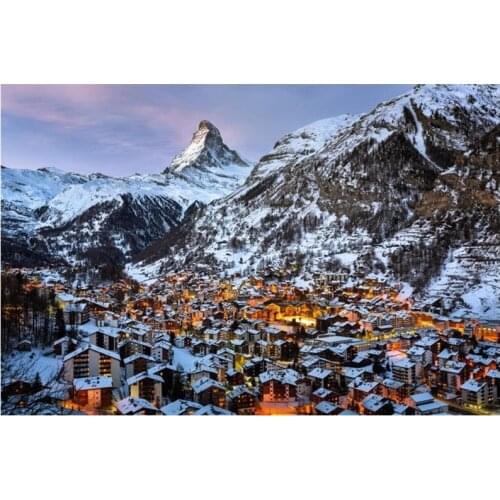 New 5D DIY Diamond Painting The Matterhorn in Zermatt Small town mountain landscape kids Cross Stitch Needlework Home decor P759