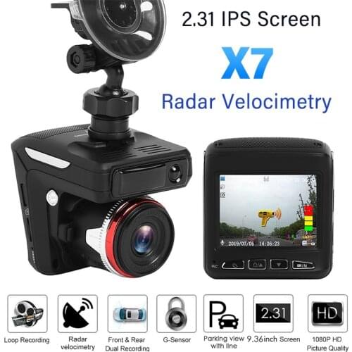 X7 2 in 1 Car DVR Dash Cam Radar Detector 2.31 inch IPS Display HD Dashboard Camera Vehicle Anti Radar Detector Flow Velocity