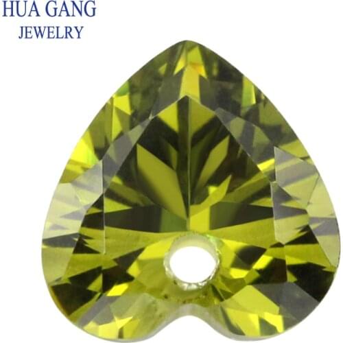 Peridot Loose CZ With Hole AAAAA Heart Shape Cubic Zirconia Stone For Jewelry Making 4x4~12x12mm High Quality