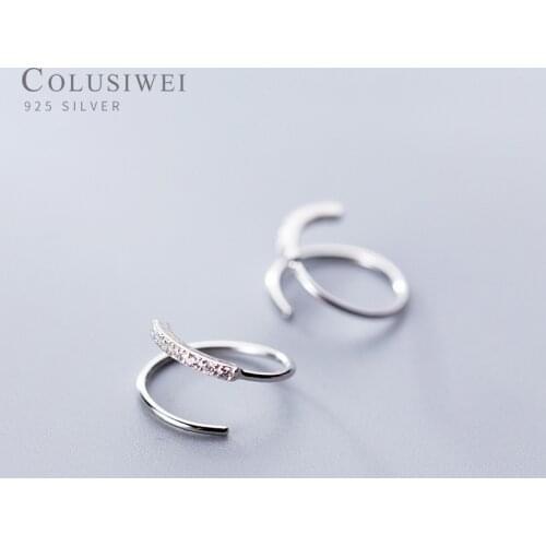 COLUSIWEI Genuine 925 Sterling Silver Luminous Clear CZ Spiral Stud Earring for Women Simple Geometric Ear Studs Fine Jewelry