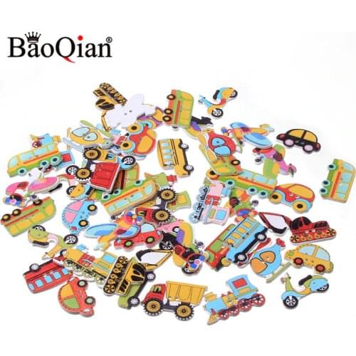 50Pcs Mixed Transportation Sewing Accessories Wooden Buttons For Clothes Knitting Crafts Scrapbooking DIY Fabric Needlework