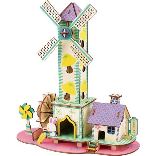 Handmade Wooden Jigsaw Puzzle Educational Toys For Children Diy 3d Toy European-style Three-dimensional Fairy Tale Cottage