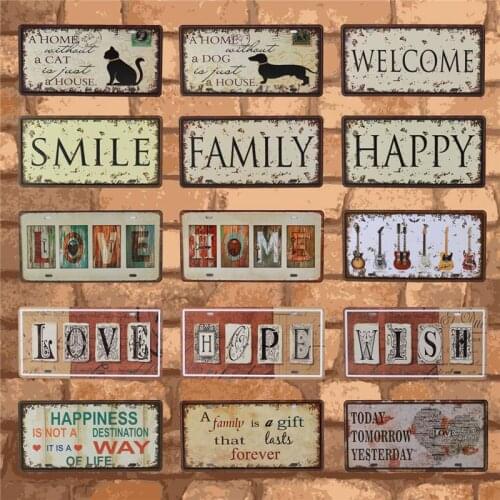 Home Family Text Signs Car License Plates Metal Tin Sign Home Decor Vintage Wall Plaques Bar Cafe Home Art Painting Decoration