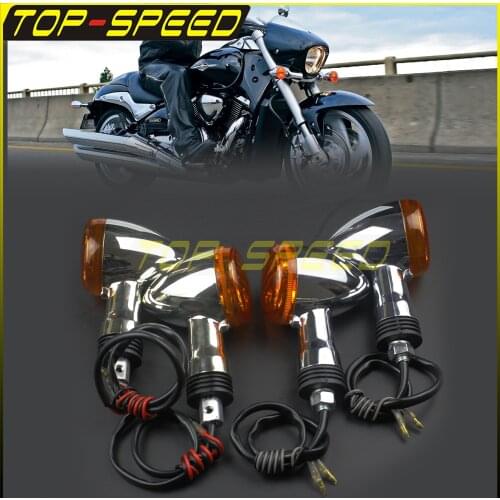 Chrome Front &Rear Turn Signal Indicator Light 4x 12V 21W Tail Blinker Lamp Flasher for Suzuki Boulevard M109R VZR1800 2006-2016