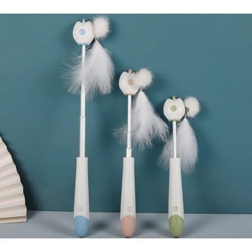 Interactive Cat Toy Stretch Rod Teaser Wand Kitten Retractable String Feather Toys Pet Cat LED Chase Toy Exercise Entertainment