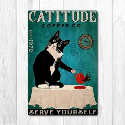 Catitude, Catitude Coffee, Cat Mom, Cats Poster Vintage Tin Metal Sign Bar Club Cafe Garage Wall Decor Farm Decor Art