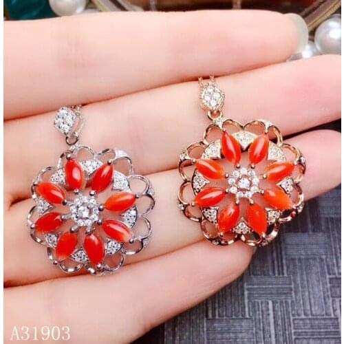 KJJEAXCMY boutique jewelry 925 sterling silver natural red coral female pendant necklace support test