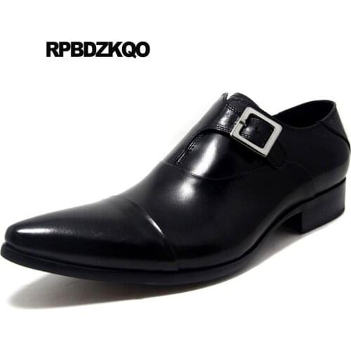 Formal Pointed Toe Luxury European Italy Black Monk Strap Italian Men Dress Shoes With Buckled Real Leather British Style Pointy