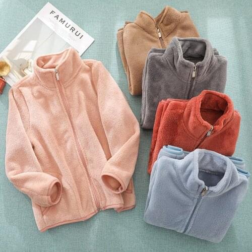 Boys and Girls Warm Zipper Sweater Jacket Winter New Children Plus Velvet Thickening Comfortable Solid Color Cardigan Casual Top