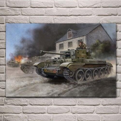 Cruising British middle tank mark gun 75 mm ww2 drawing artwork living room home wall art decor wood frame fabric poster QX122