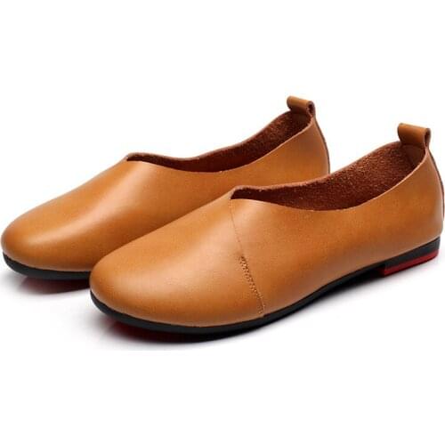 2021 Genuine Leather Flat Shoes Woman Hand-sewn Loafers Cowhide Spring Casual Shoes Women Dance Flats Vintage Granny Shoes