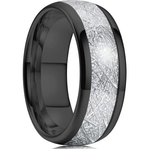Trendy 8MM Men Black Tungsten Carbide Ring With Meteorite Carbon Fibre Ring Luxury Mens Wedding Band Wholesale