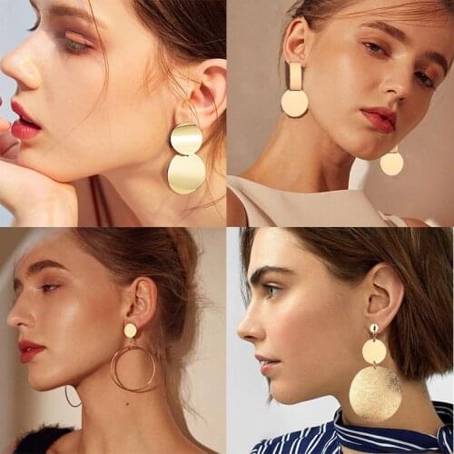 Fashion Earrings For Women Gold Metal Simple Drop Dangle Earrings Vintage Statement Round Geometric Earring 2019 Fashion Jewelry