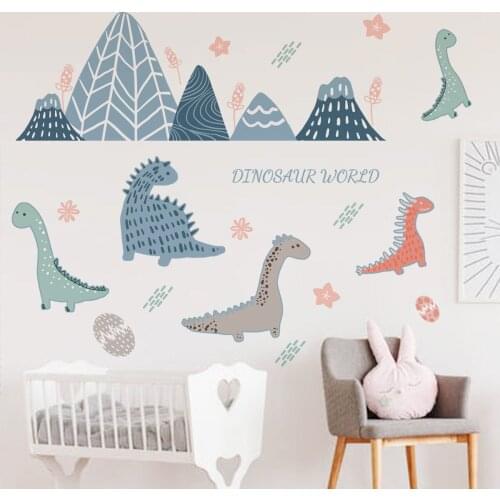 Cartoon Dinosaur Wall Stickers Kids Room Boy Bedroom Decor Aesthetic Self-adhesive Wallsticker Nursery Wall Decoration DIY Decal