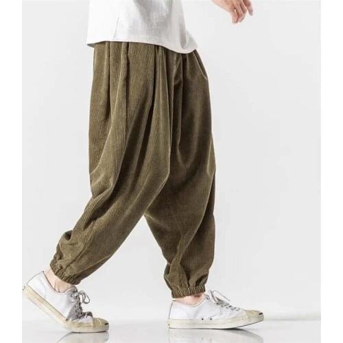 Men Corduroy Harem Pants 2021 Autumn New Japanese Streetwear Oversized Sweatpants Male Loose Hip Hop Ankle-Length Trousers 5XL