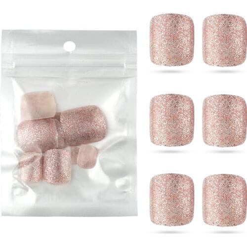 24pcs Glitter UV Powder Artificial Fake Toe Nails Macaron Colors Press on Toenails for Finished Design DIY Foot Decorations Tool