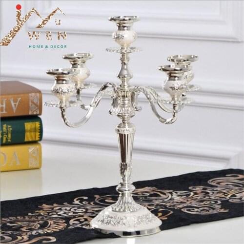 New arrival silver 5 arms candelabra zinc alloy metal candle holder for wedding/ events/ party centerpiece/ home decor
