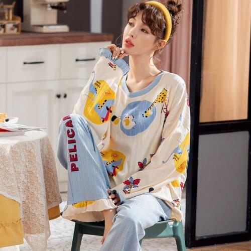 NEW Pajama Set Women Sleepwear Plus Size Lungewear Autumn Full Cotton Nightwear Capris Set Soft Cotton Womens Pyjamas 4XL 5XL