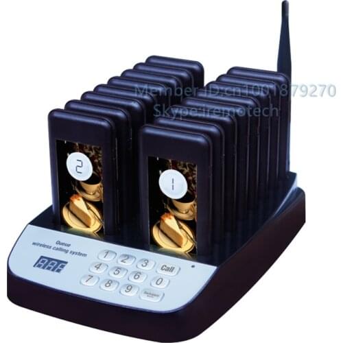 Restaurant Pager System Portable Wireless Calling System with 16 Coaster Pagers and 1 Call Button Keypad Transmitter